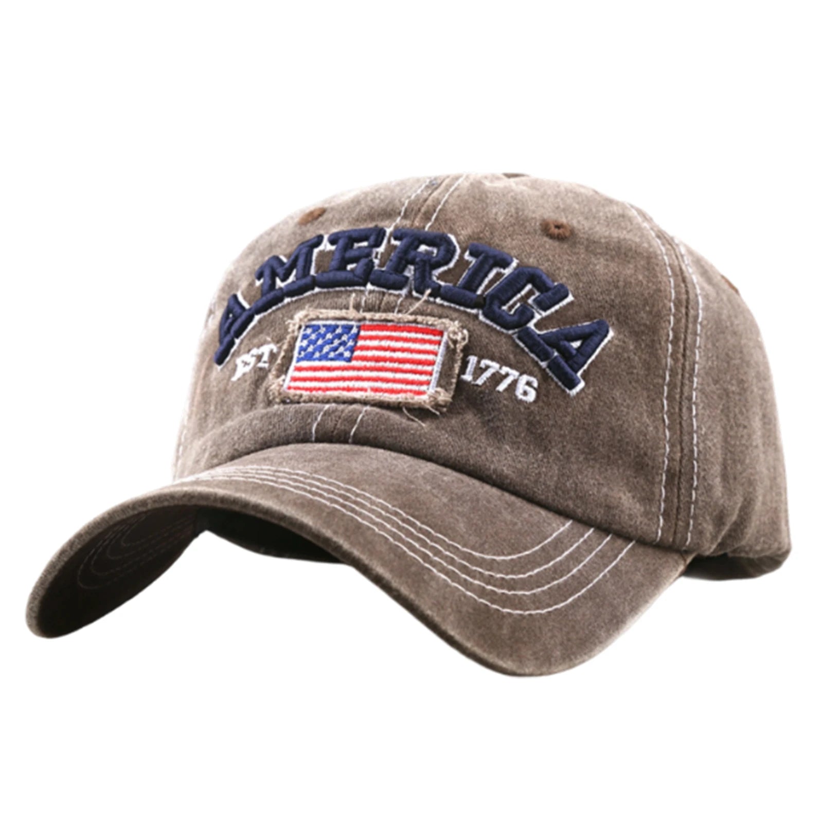 Embroidered American Independence Day Flag Baseball Cap Unisex Patriotic-Themed Fashion Casual Outdoor Sun Visor Hat Qme Coffee One Size