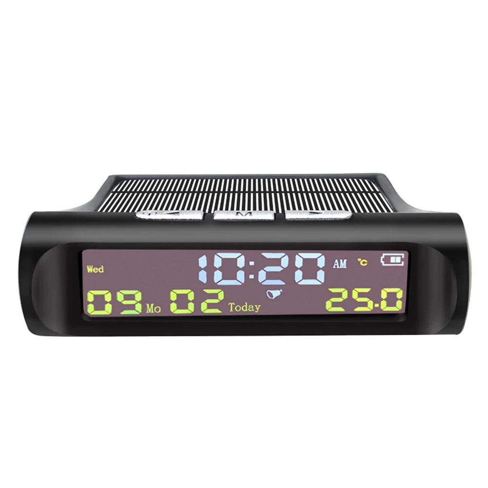 TPMS Look Solar Car Digital Clock with LCD Time Date In-Car Temperature Display for Outdoor Personal Car Part Decoration Qme A