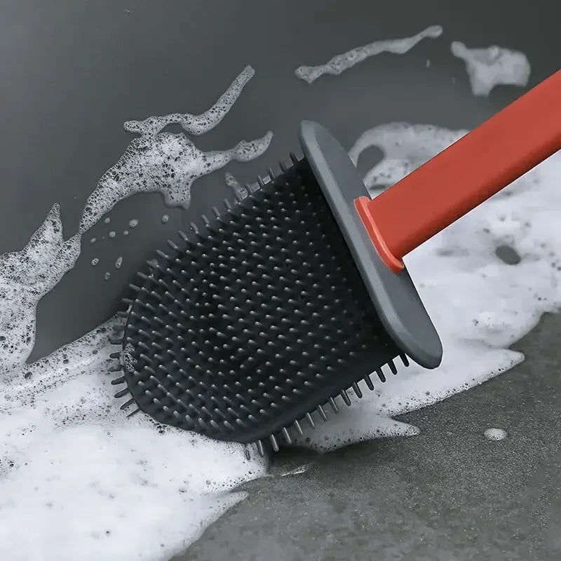 Silicone Toilet Brush Wc Gap Brush with Holder Flat Head Soft Bristles Cleaning Brushes With Quick Drying Bracket Bathroom Tool Qme