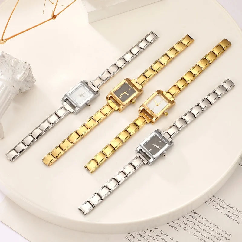 Fashion Women's Stainless Steel Square Triangle DIY High Quality Watch Bracelet Bangle Party Friend Wife Birthday Jewelry Gifts Qme