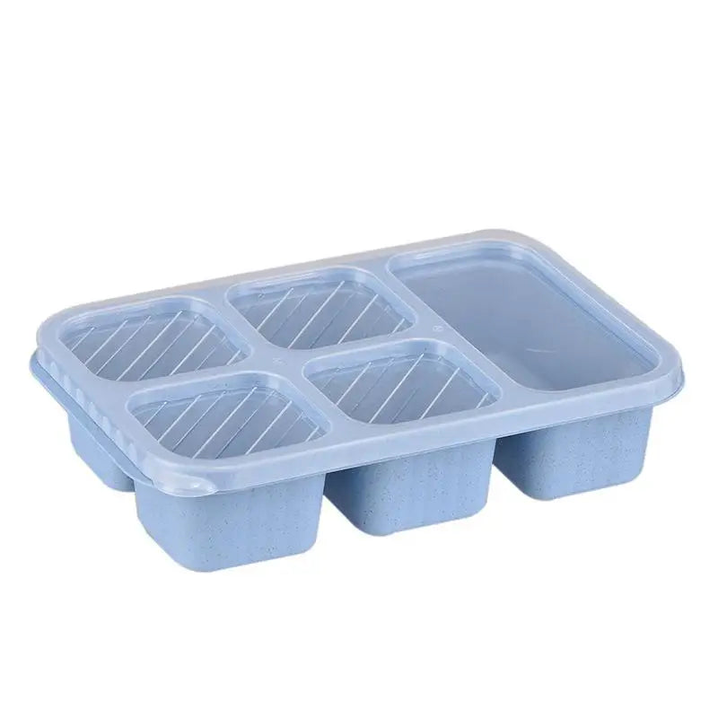 Bento Lunch Box Reusable 5 Compartment Lid Compatible Snack Qme Blue