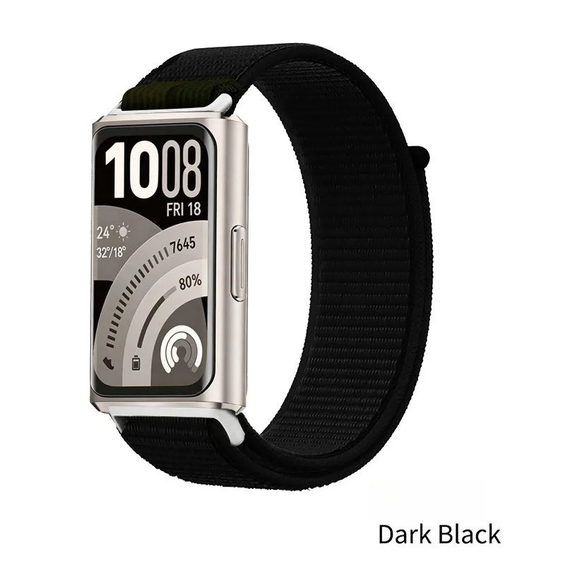 A Stylish Lightweight Nylon Loop Watchband with Exquisite Hardware Stitching Velcro Strap for Huawei Bracelet 11 Series 11 pro Qme Deep Black Huawei 11 11Pro