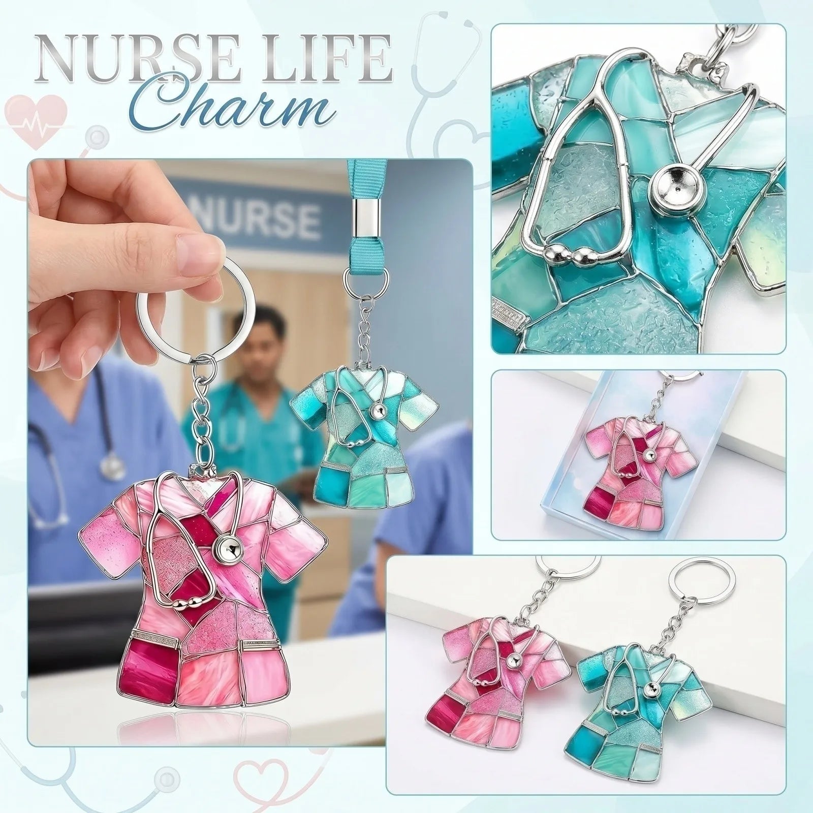 New 2D Flat Acrylic Nurse Uniform Pendant Car Keychain Tag Pendant Worker Creative Keychain Gift for Nurses Doctors Qme