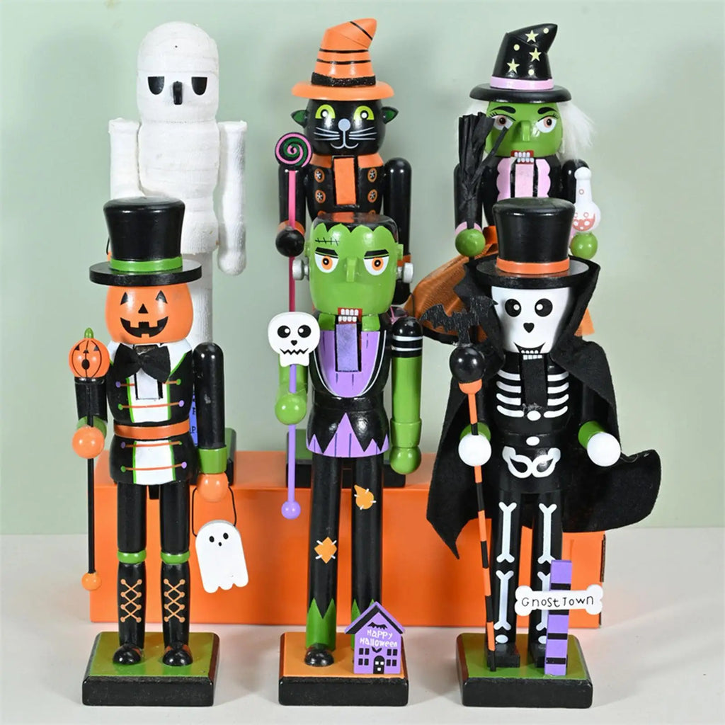 Halloween Nutcracker Figures Witch Pumpkin Statue Wooden Nutcracker Halloween Figurine Goody Bag Fillers For Home Display Qme
