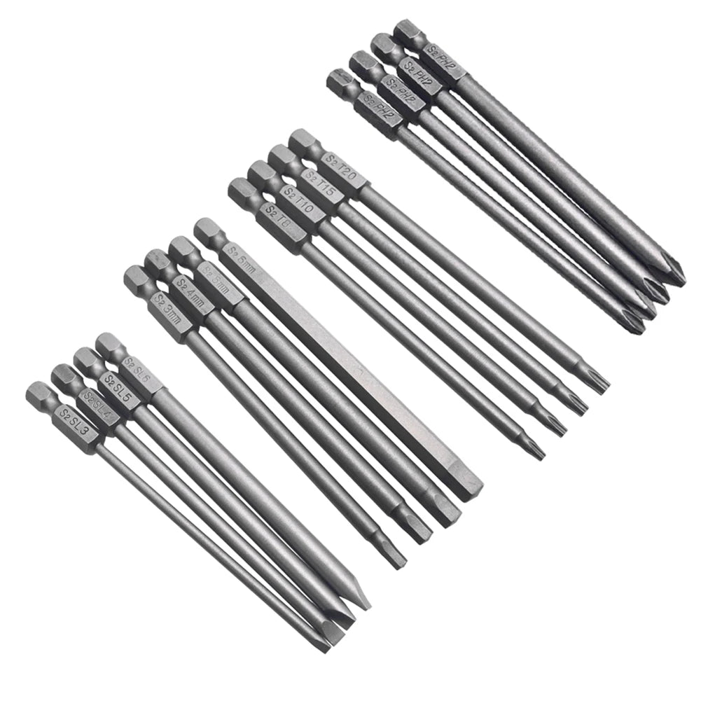 4pcs 1/4 Hex Shank 100mm Long Screwdriver Bits Kit For Torx/Hexagon/Cross/Slotted Hand Tools Qme