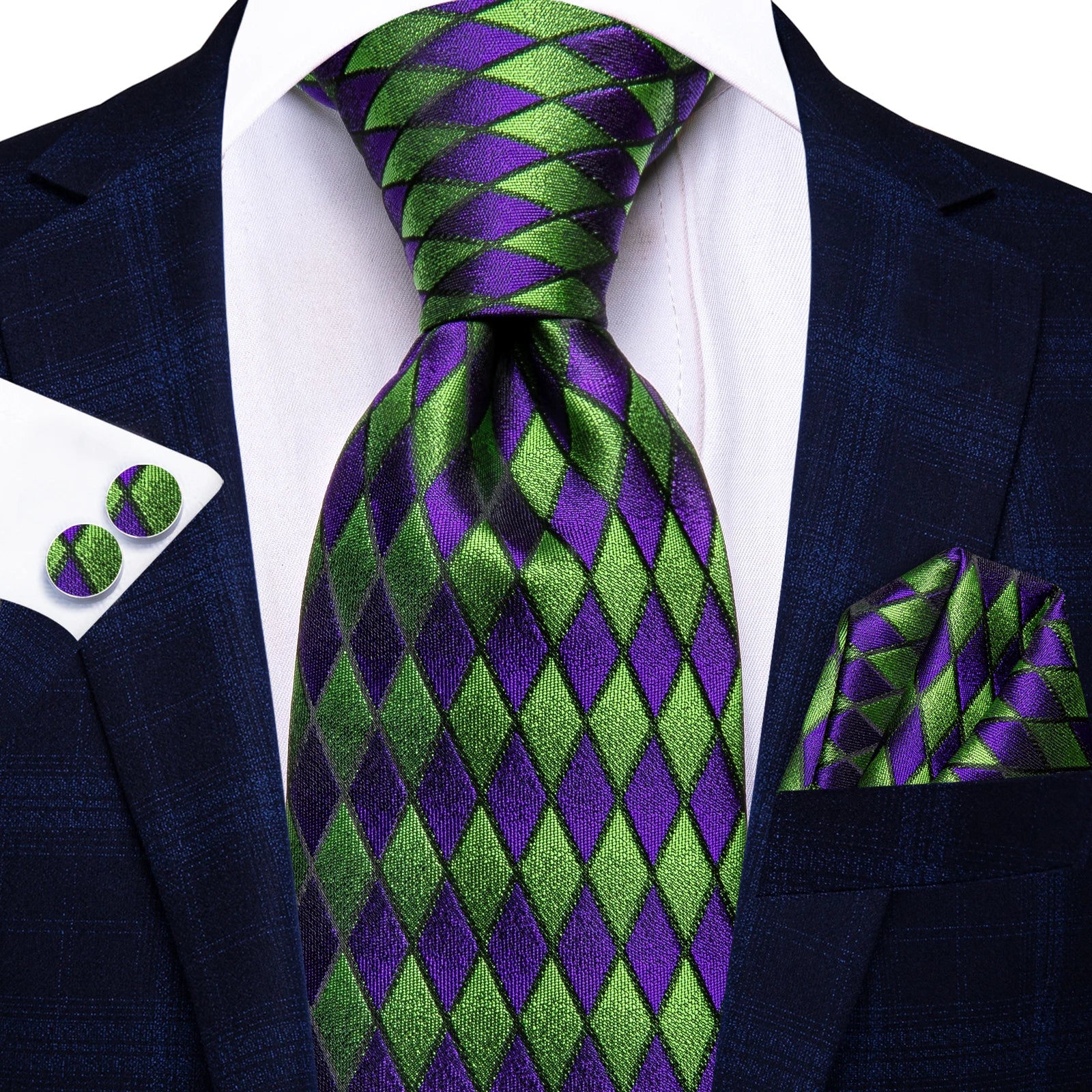 Hi-tie Mens Tie Black Green Purple Geometric Striped Paisley Floral Qme HT-LDSN3990