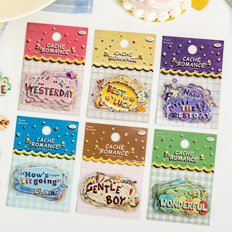 Simulated Ceramic Texture Flat Stickers, Dopamine Color Scheme with Blessing Wishes, Ideal for Junk Journal Scrapbooking Qme