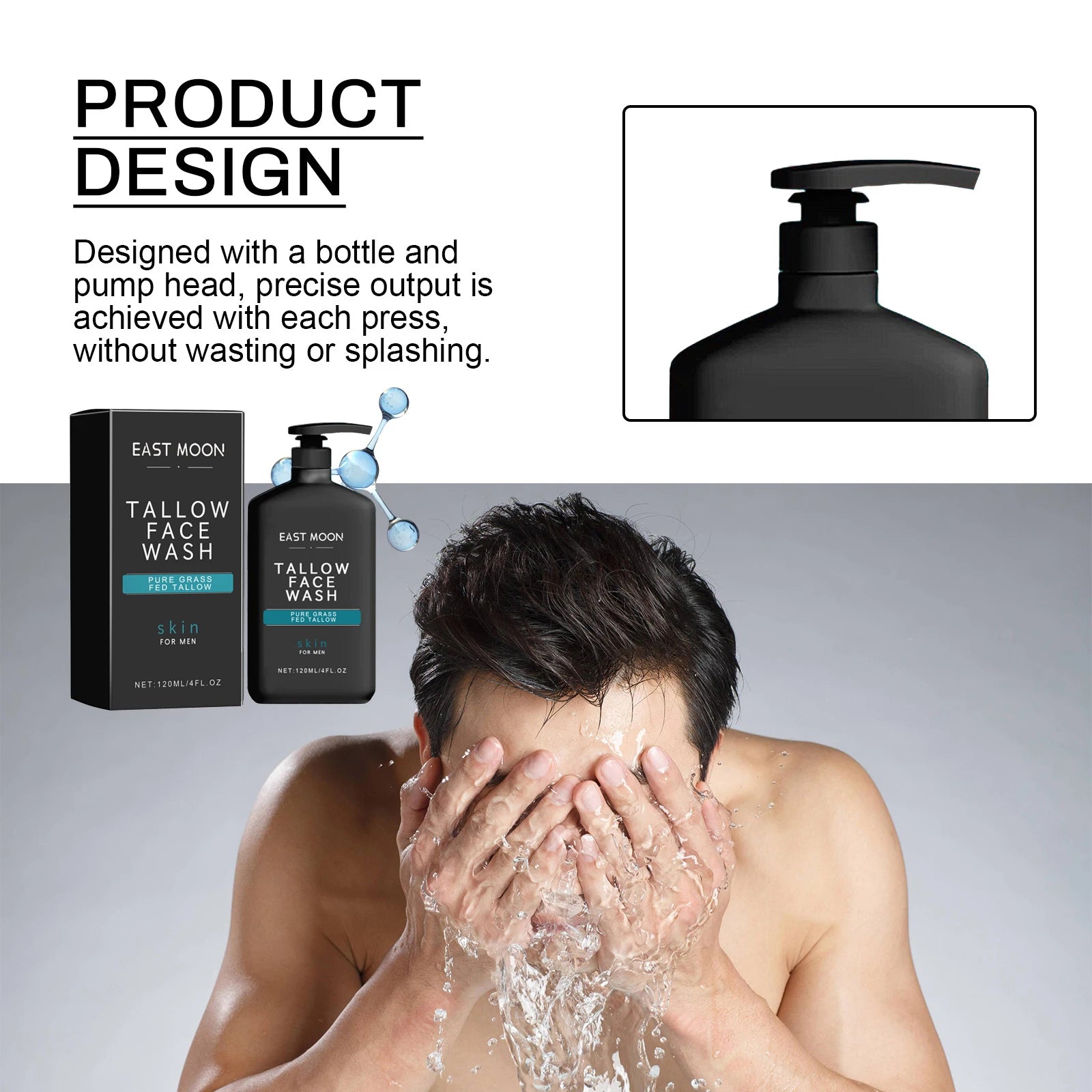 Men's Daily Face Wash Deep Cleansing Pore Oil Control Remove Acne Blackhead Brightening Facial Cleanser for Refreshed Skin Qme