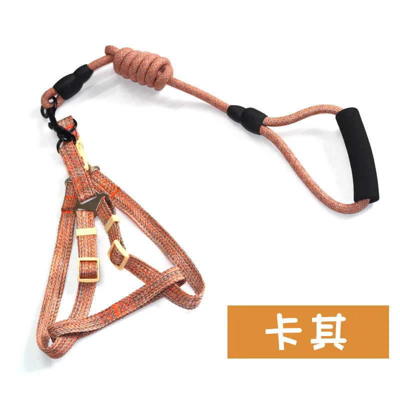 B Dog Harness 1.2M Leash Set for Small Dogs Adjustable Puppy Cat Harness Vest Poodle Chihuahua Pug Outdoor Walking Pet Leash Qme khaki 2.5cm 15-25 kg