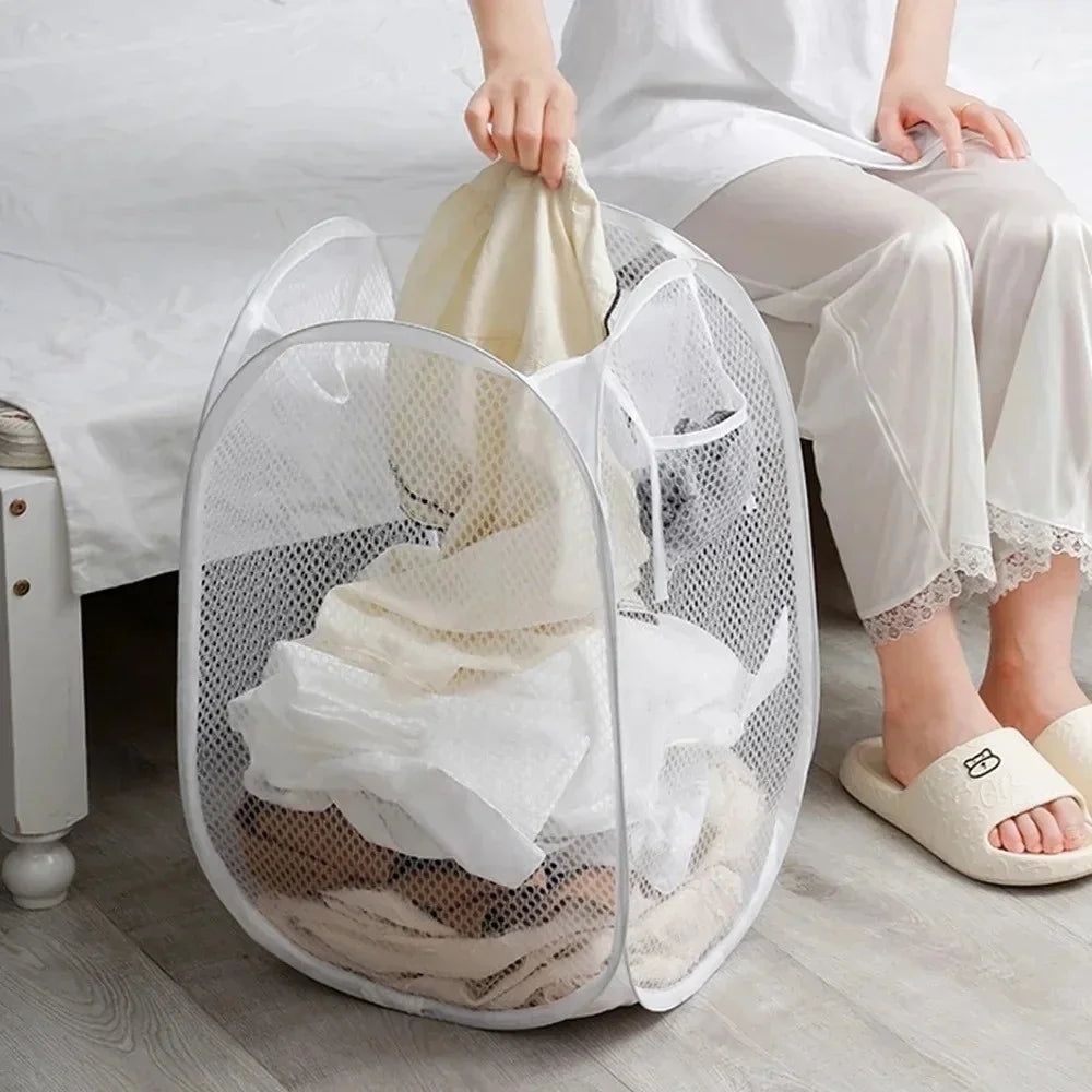Foldable Hand-Held Laundry Basket Dirty Clothes Mesh Breathable Storage box Toy Storage Organizer Household Organizer for Clothe Qme
