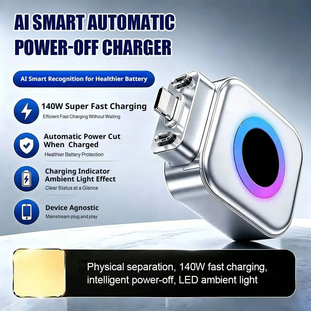 140W Type-c Charging Separator AI Intelligent Power-off Smart Adapter Qme