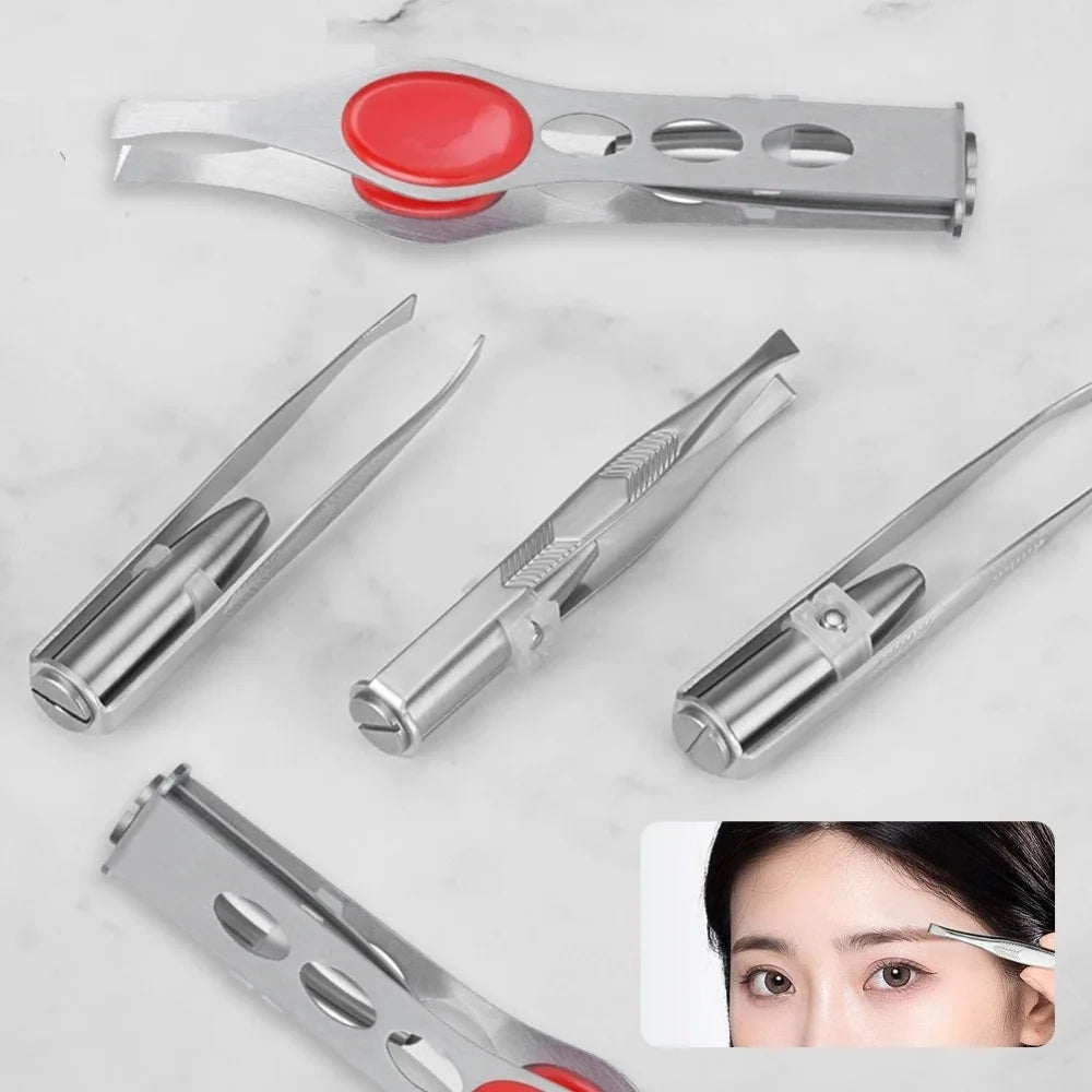 1pc Portable Stainless Steel Led Make Up LED Light Eyelash Eyebrow Clip Tweezer Set Smart Design Hair Remove Tweezer Makeup Tool Qme