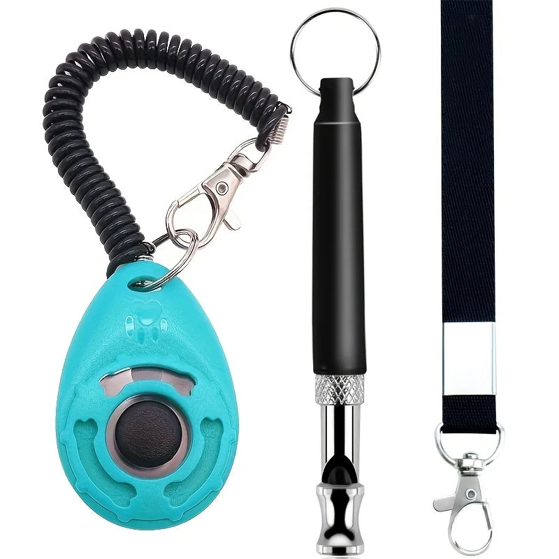 2pc pet exercise clicker, ultrasonic dog whistle (with 1 hanging rope), pet behavior training correction instruction beeper Qme light green