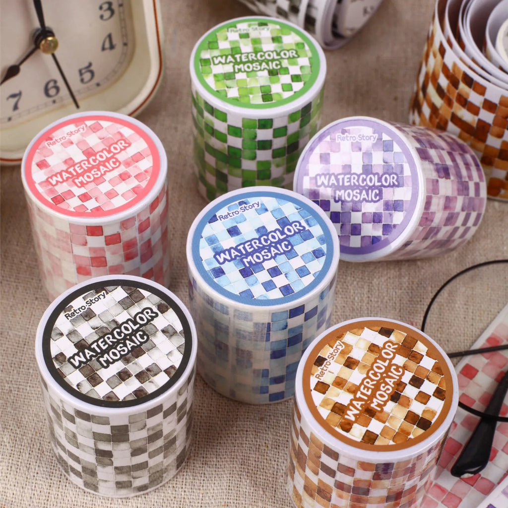 Kawaii Watercolor Mosaic Washi Tape 50mm X 2m Decorative Adhesive Tape Cute Scrapbook Stickers Handmade Masking Stationery Qme