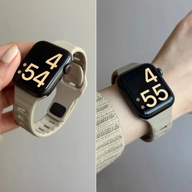 Silicone Sport Strap For Apple Watch Band 49mm 45mm 44mm 42mm 40mm 41 38 correa bracelet iwatch Series 10 9 8 7 6 5 4 3 se ultra Qme Brown iwatch 10 42mm