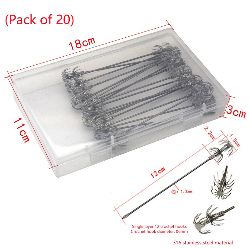 1 8 10 Box Umbrella Hooks Live Bait Squid Blow Tubes Octopus Qme silver-6