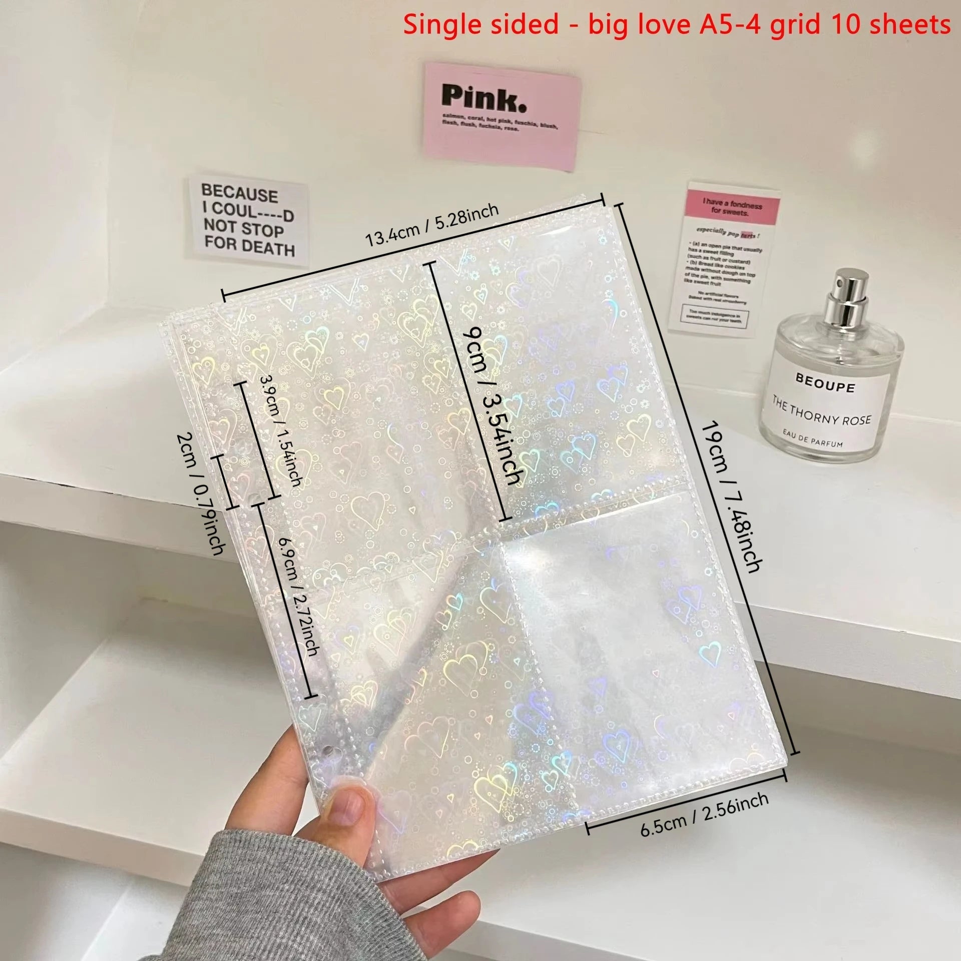 10Pcs/set Pockets Grids Photo Album A5 Inner Page Photocard Binder Photo Sleeve 6 Ring Refill Inner Page Photocard Kpop Qme heart A5-4 grid