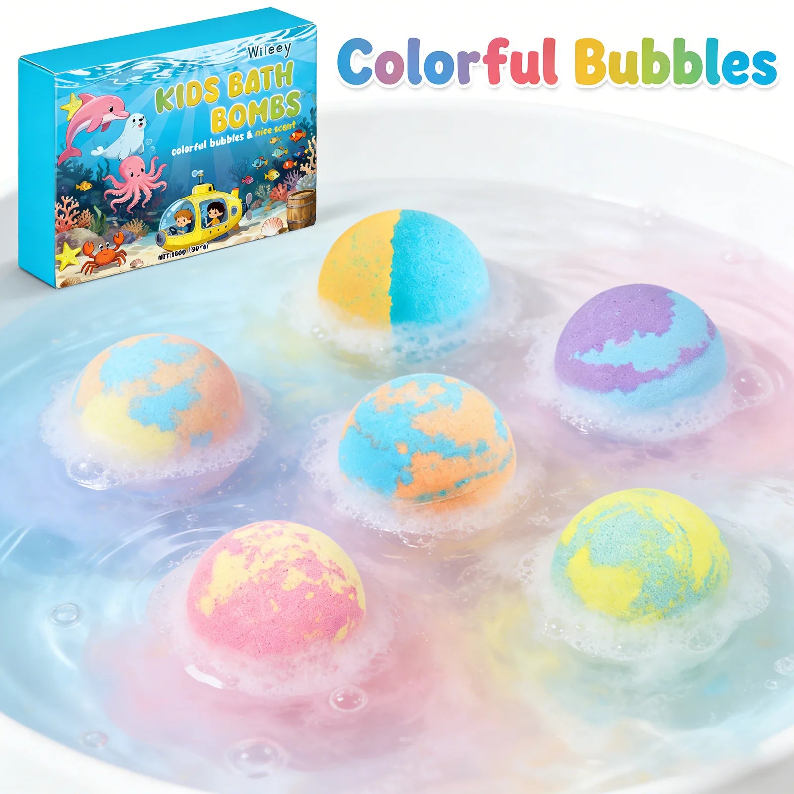 Wiieey Bath Balls for Kids Gentle Skin Cleansing Deep Hydration Calming Scent Infusion Rich Bubble Soothing Bath Bombs 180g Qme