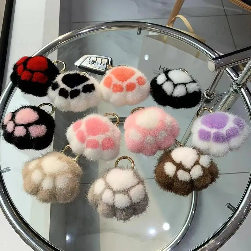 Cat Paw Pendant Keychain Fluffy Kawaii Faux Fur Keychain Cute Stuffed Toy Plush Toy Key Ring Backpack Car Key Pendant Qme