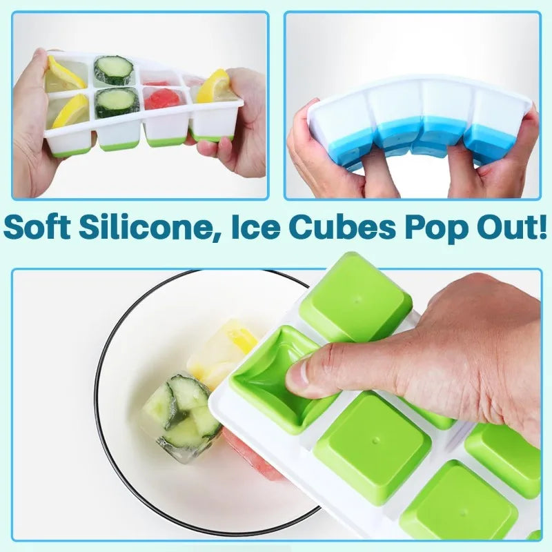 8 Grid Large Square Plastic Ice Tray with Lid, Soft Bottom Easy To Release Mold Large Ice Cube Mold for Whiskey Cocktail Qme