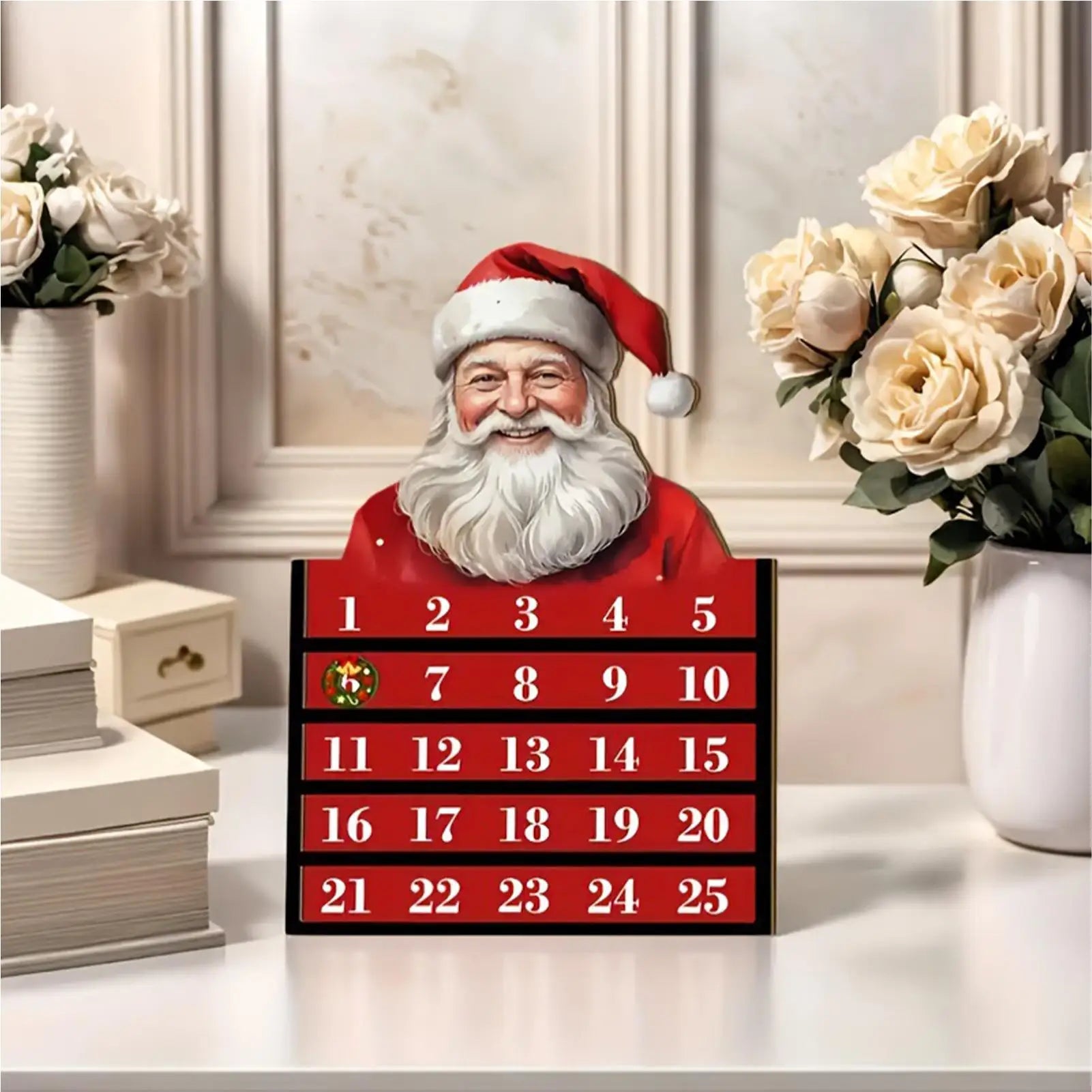 Wooden Christmas Countdown Calendar 24 Day Toy Display Decor Vacation Qme