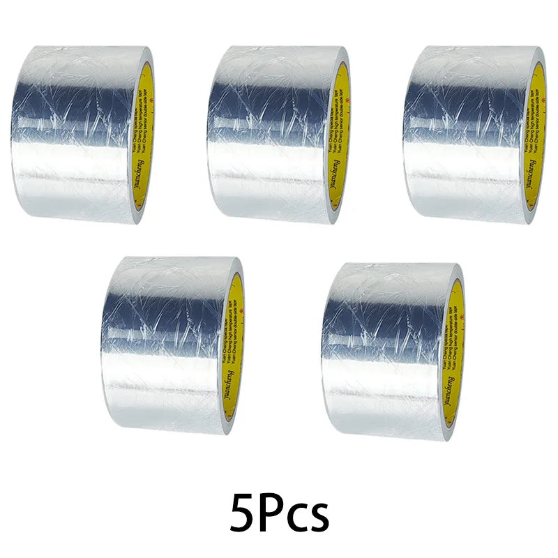 1Roll High Temperature Resistant Aluminum Foil Tape, Waterproof and Oil-proof, Flame-retardant and Sun-proof, Hand-tearable Qme 5rolls-width-58mm 10M