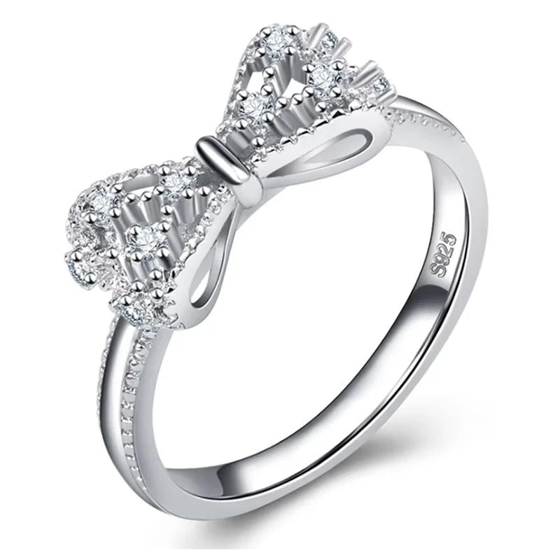 Sparkling 925 Sterling Silver Color Wedding Rings for Women Cubic Zircon Crystal Bowknot Fashion Engagement Ring Qme WHITE 10