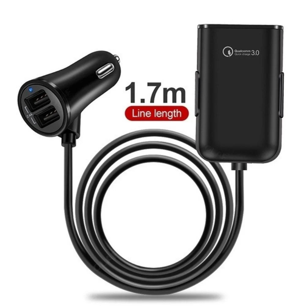Universal 4 Ports USB Car Charger Front Seat Back Seat QC3.0 Quick Charging USB Adapter for Car Charger USB Fast Charger Qme