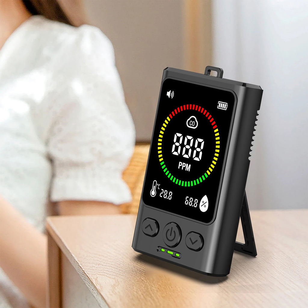3-in-1 Carbon Monoxide Detector Rechargeable CO Detector with LCD Display Temp Humidity Monitor for Home Hotel RV Qme