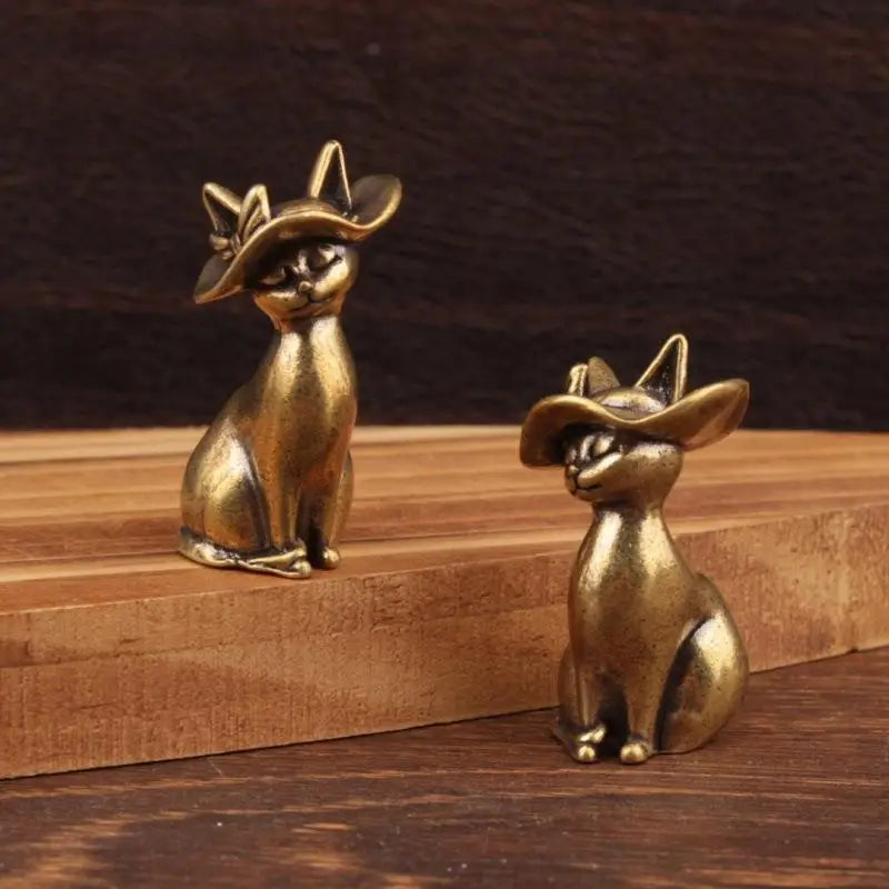 Brass Princess Cat Statue Creative Animal Desk Ornaments Desktop Qme
