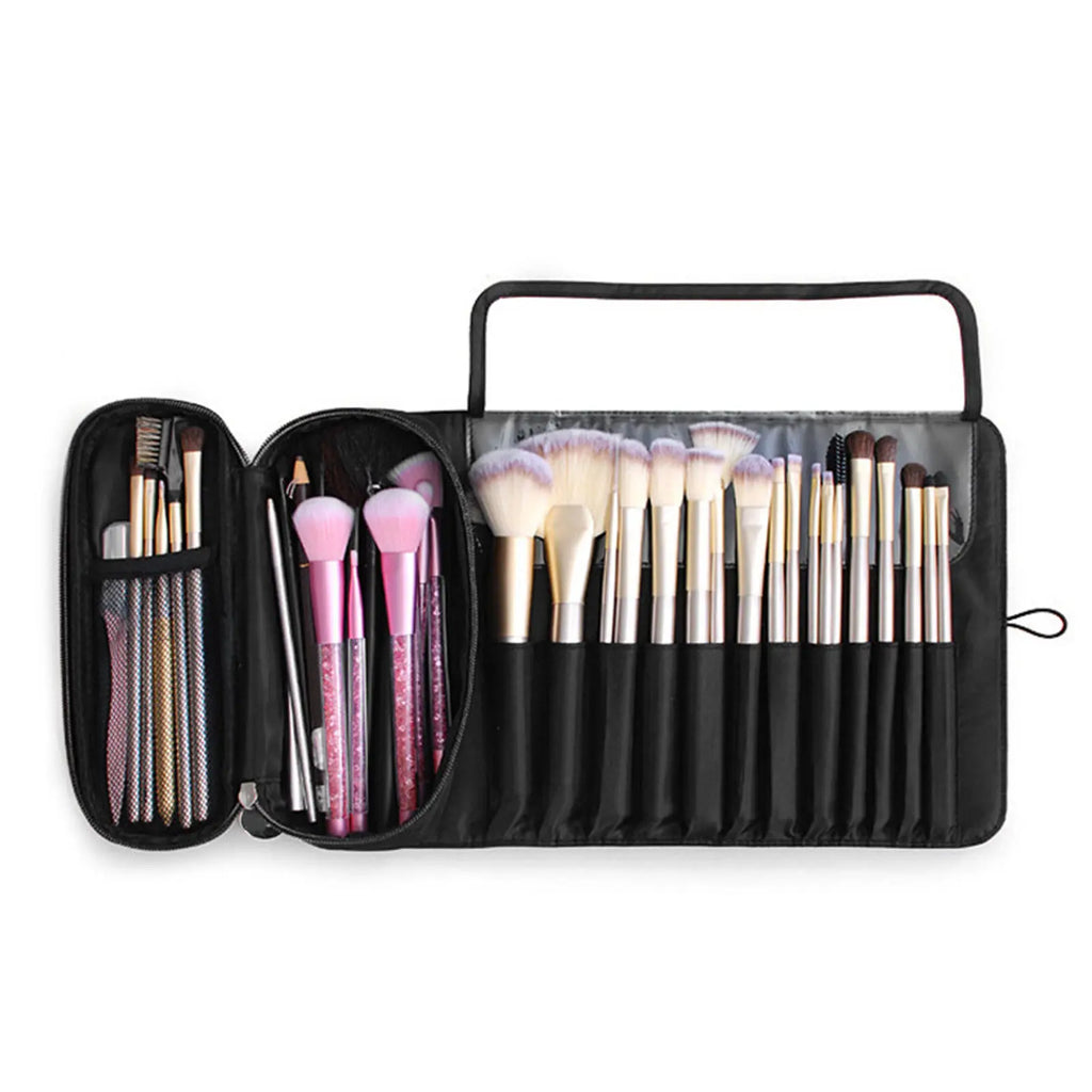 Makeup Brush Travel Case Makeup Brush Travel Case 12 Slots Multifunctional Waterproof Foldable Travel Cosmetic Brush Case Black Qme
