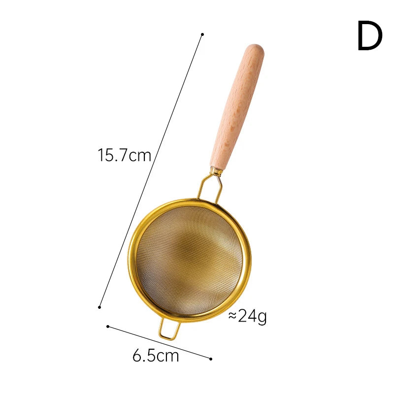 Creative Stainless Steel Tea Drain Reusable Long Wooden Handle Qme D