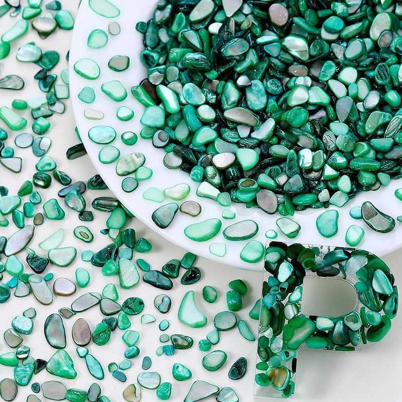 50g Crushed Shells Natural Pearl Light Nail Seashell Slices Particle Shell Charm for DIY Art Crafts Table Scatter Party Favor Qme Green