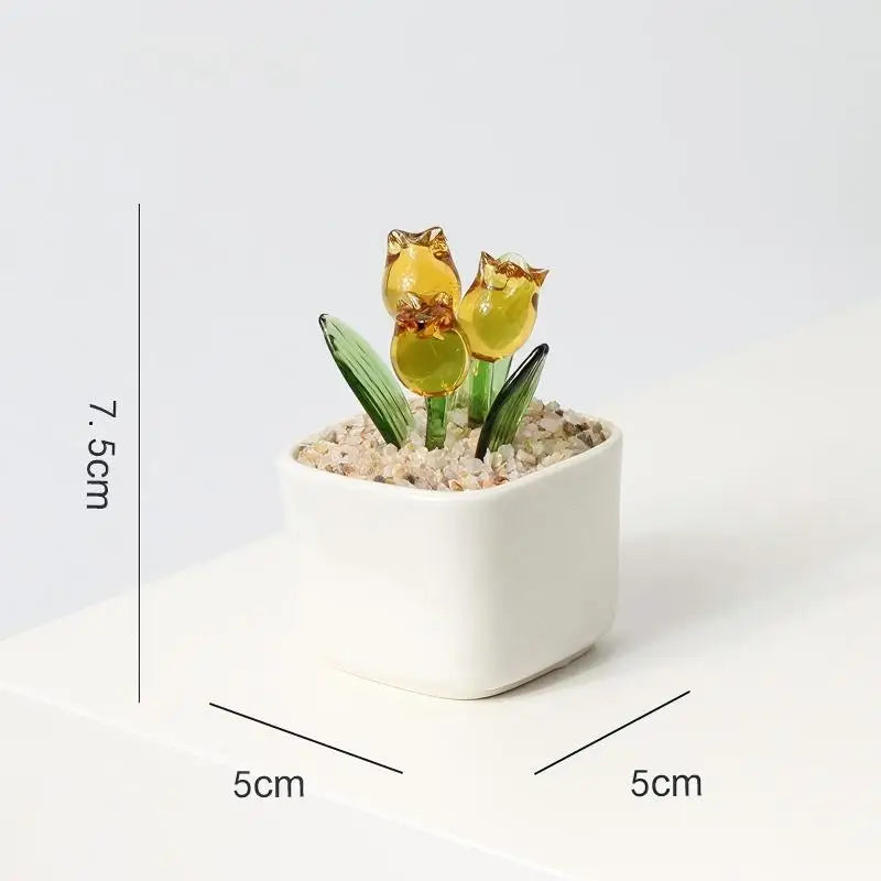 Magnetic Plant Glass Planter Hand Blown Glass Tulips Flower Pot, Everlasting Glass Flower for Home Decor, Elegant Gift for Women Qme E