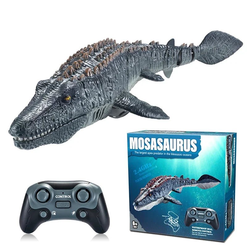 2.4GHz Rc Dinosaur Mosasaur Model Simulation Toy Remote Control Boat Waterproof Spray Kid Boy Toy Gift Outdoor Pool Water Game Qme GRAY