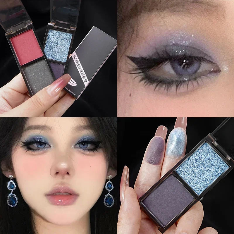 Two-color Glitter Black Eye shadow Palette Dark Red Silvery Color Shimmer Matte Smoked Eye Shadow Highlighter Makeup Pigment Qme