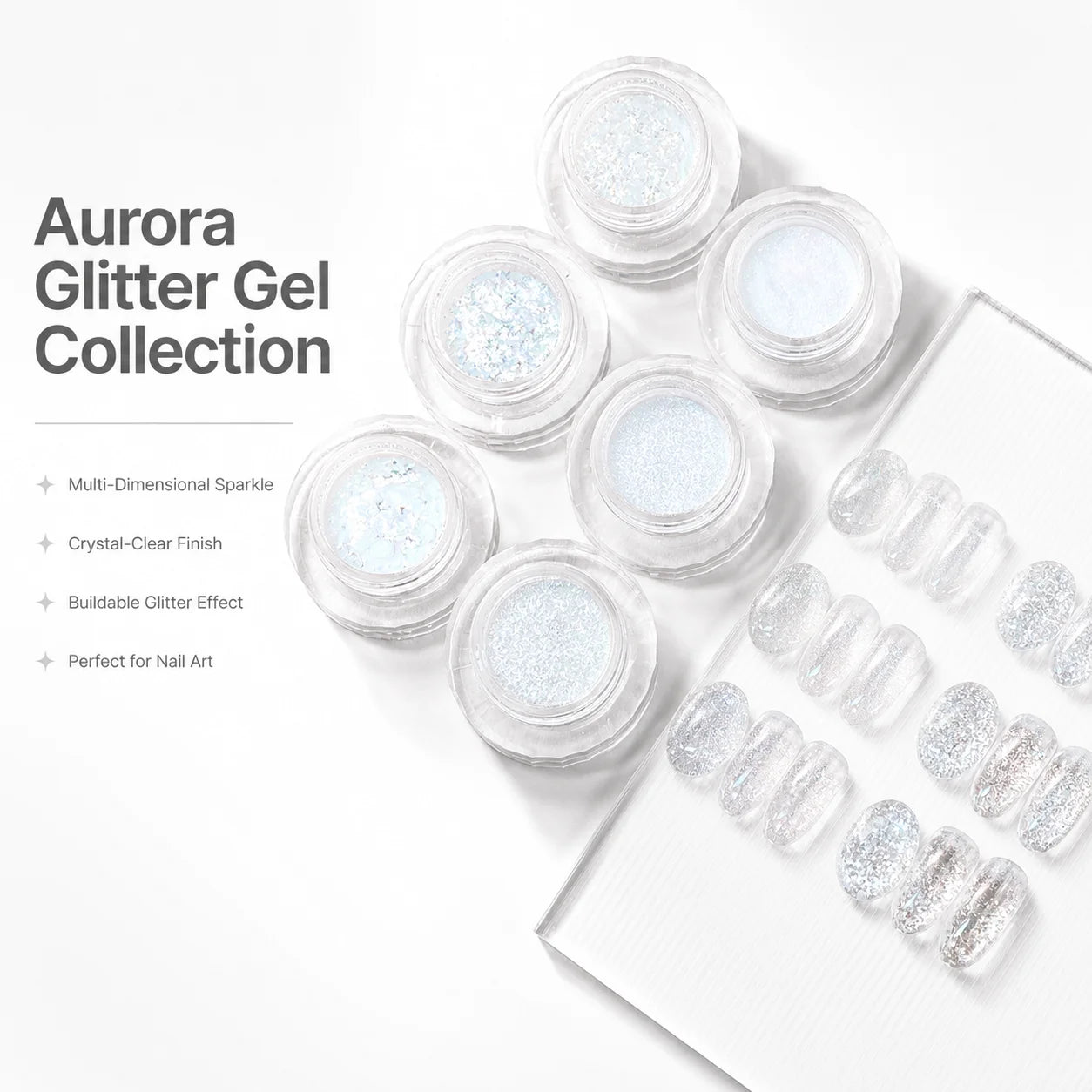 Aurora White Nail Glitter Ice Crystal Art Sequins Iridescent Powder Qme WHITE