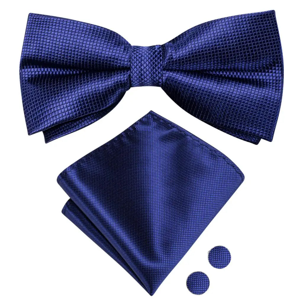 Navy Royal Sky Blue Silk Mens Bow Tie Hankerchief Cufflinks Pre-tied Qme