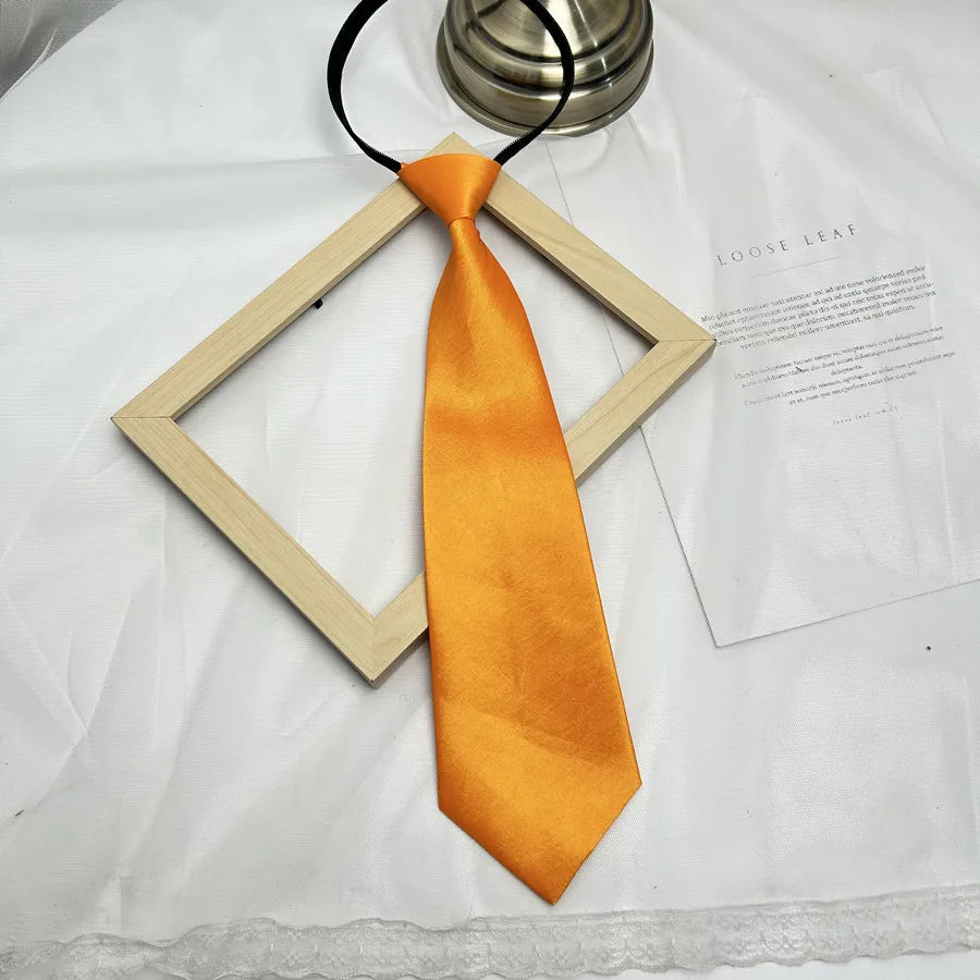 Solid Color Bright Color Tie Zipper Tie Short Style Convenient Uniform Accessories College Style Daily Tie Multi-color Tie Qme POLYESTER Yellow