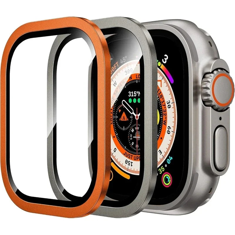 2PCS Tempered Glass For Apple Watch Ultra 49mm Screen Protector Anti-Scratch HD Metal Bumper Full Film for IWatch Ultra 49mm Qme 2PCS Titanium O Ultra 1 2 49MM