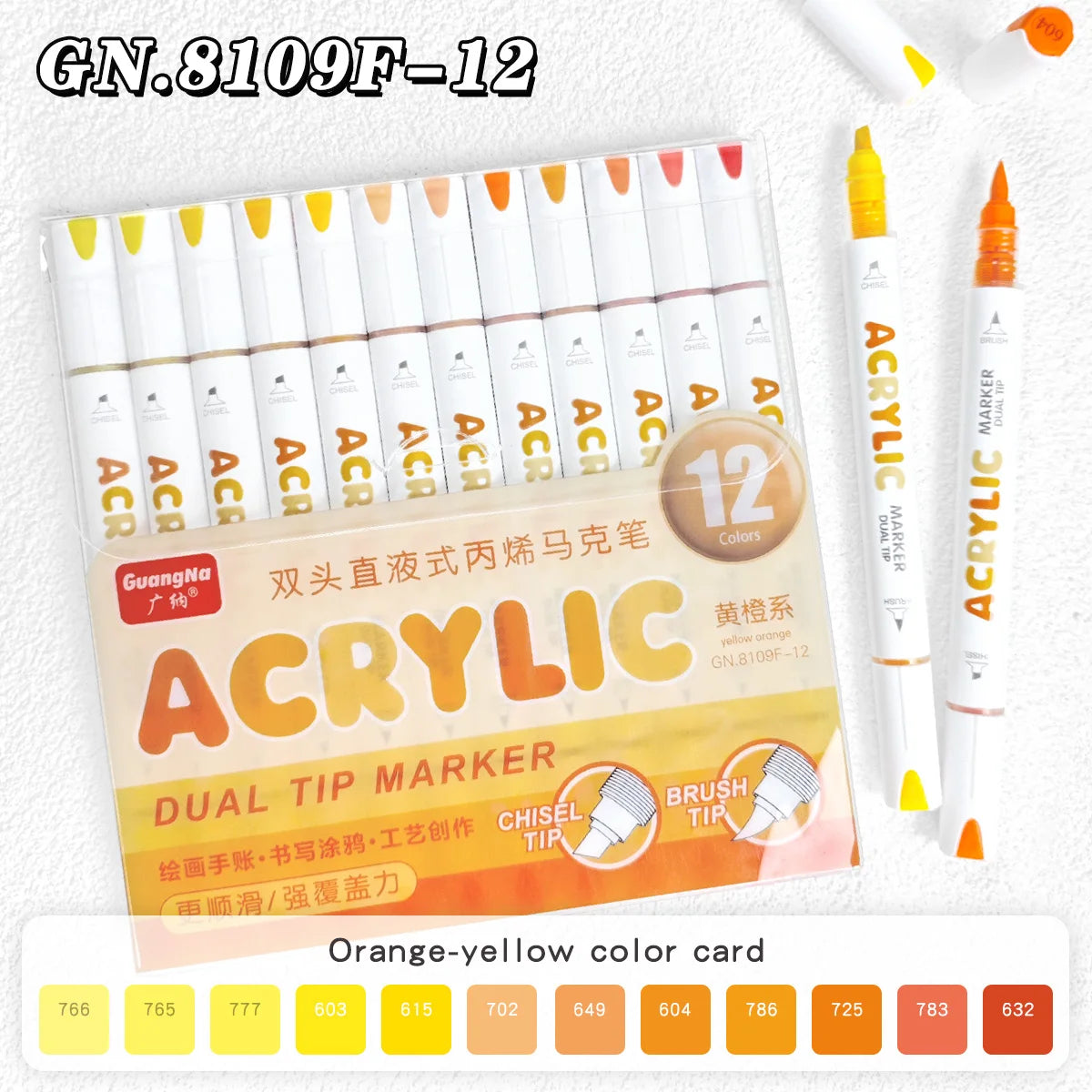GN 12 Colors Dual Tip Acrylic Paint Markers Set Waterproof Quick Dry Art Marker Pen for Drawing Graffiti DIY Art Supplies Qme F