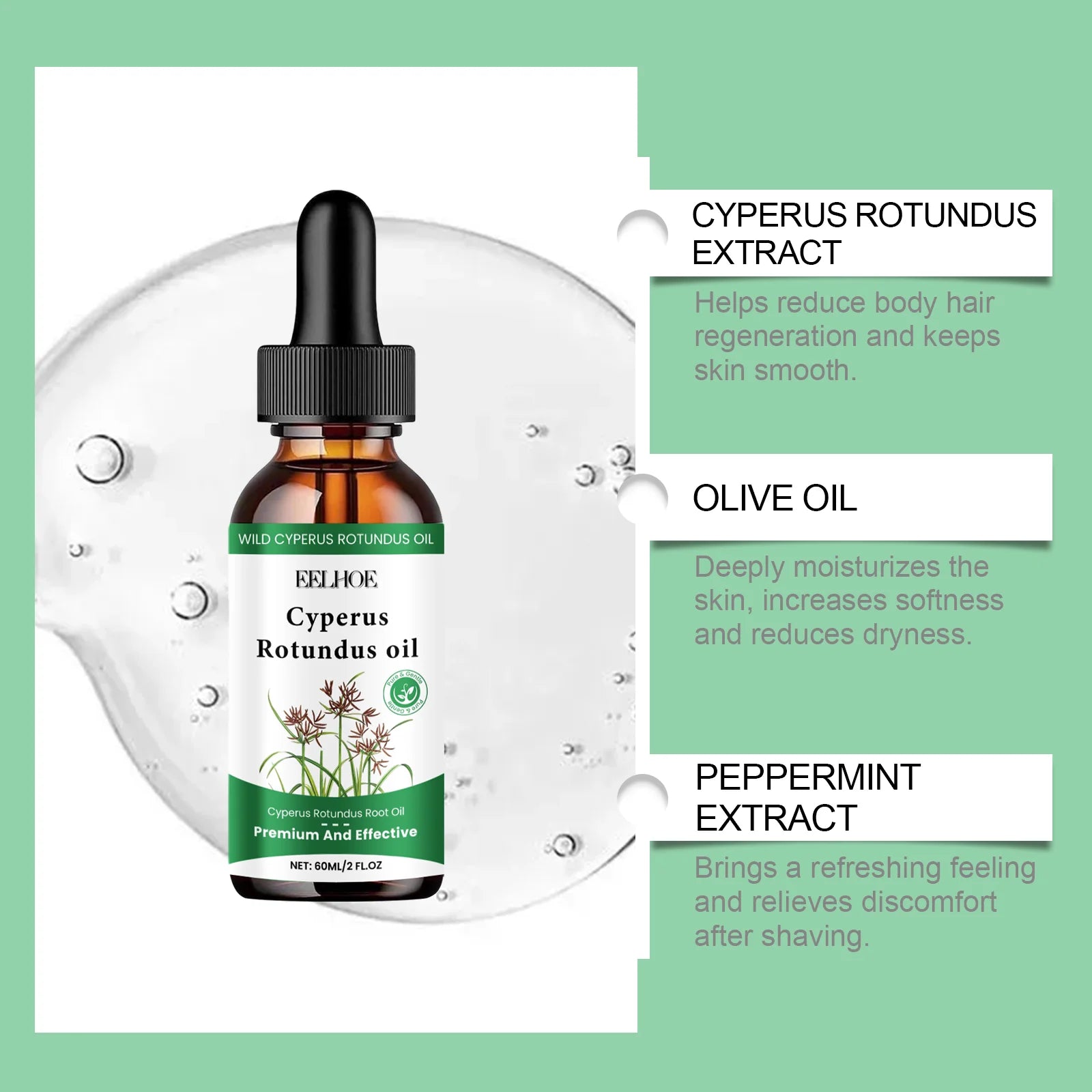 60ml Cyperus Rotundus Oil Gentle Hair Removal Care Oil Body Hair Inhibitor Serum Moisturizing Nourishing Natural Cypress Oil New Qme