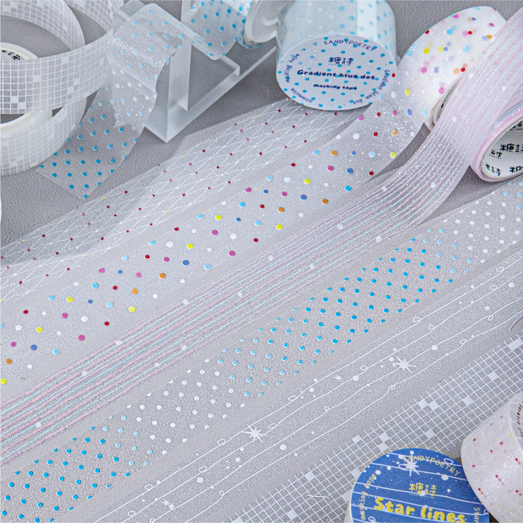 1Roll Colorful Polka Dot Star Glitter PET Tape Transparent for Scrapbooking Journaling Collage Decorate Phone Case Notebook Qme