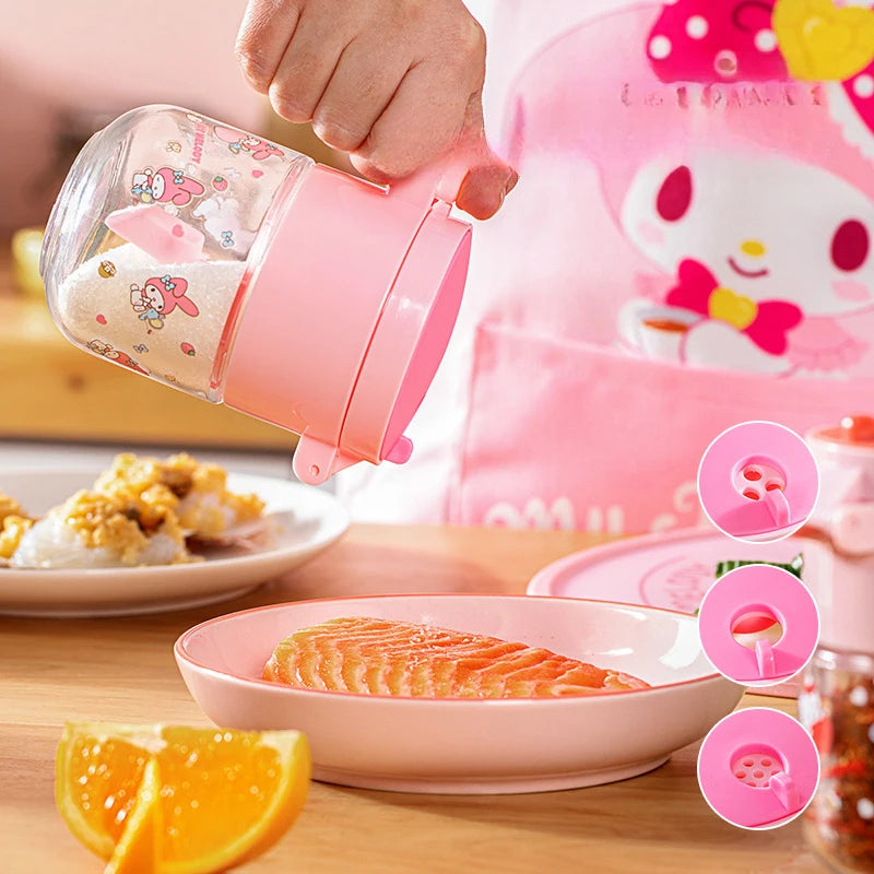 Hello Kitty Kuromi Salt Shaker and Spice Jar Set Glass Kitchen Spice Jars with Moisture-Proof Seals Salt Portioning Bottles Qme