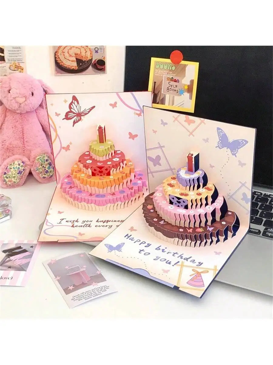 3D Pop Up Birthday Cards Butterfly Cake Design Greeting Laser Cut Qme