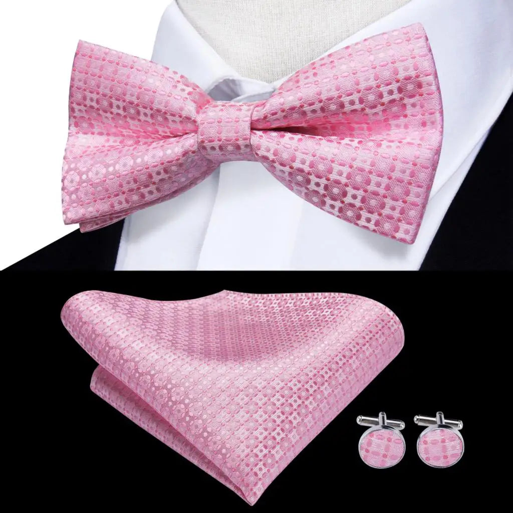 Peach Pink Salmon Rose Mens Bow Tie Pocket Square Cufflinks Pre-tied Qme LDLH0502