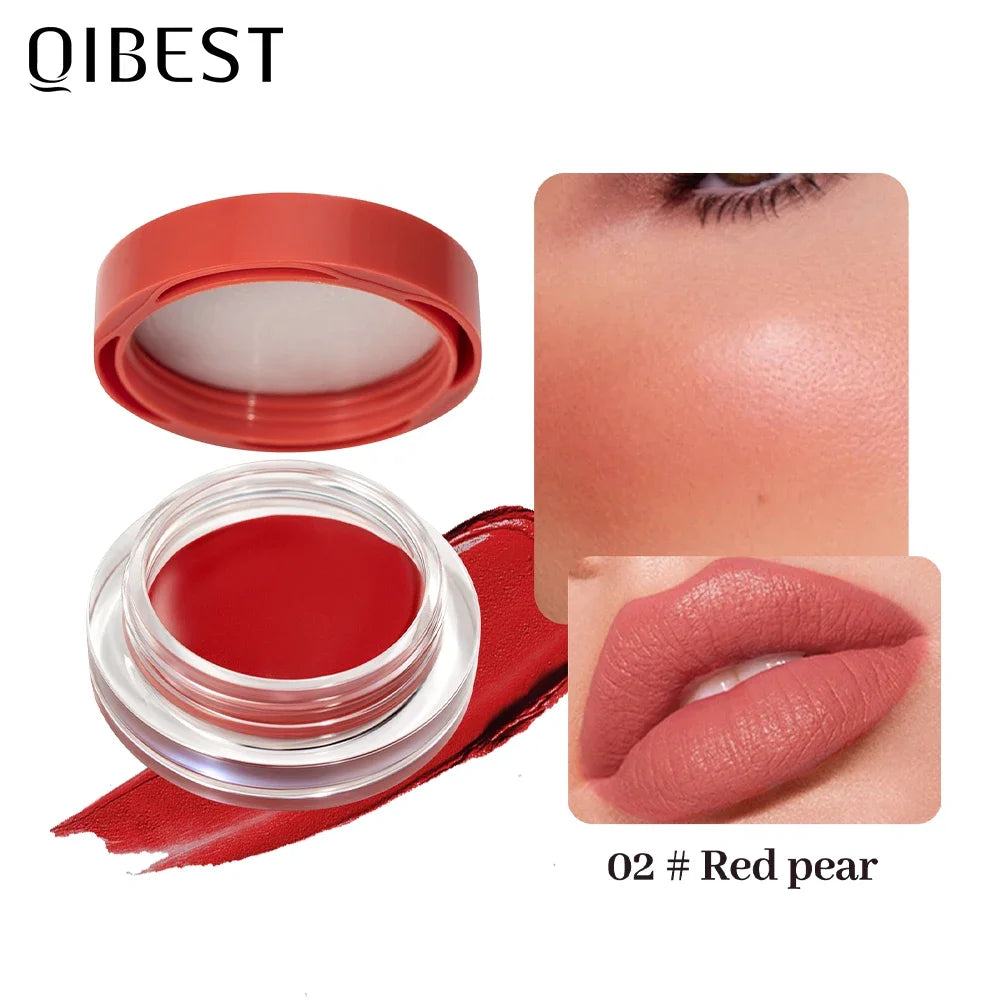 QIBEST Multi-Use 3 In 1 Makeup Lipstick Blusher Lightweight Mousse Cream For Eyes Lasting Lip Mud Face Blush Beauty Cosmetics Qme 02