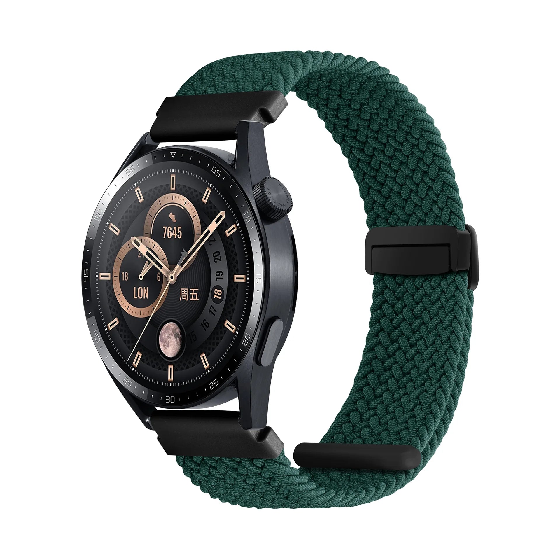A Adjustable Nylon Braided Watch Strap with Folding Buckle Magnetic Wristband for Samsung Watch 5 6 7 Huawei GT5 GT6 Qme Jungle Green 20mm