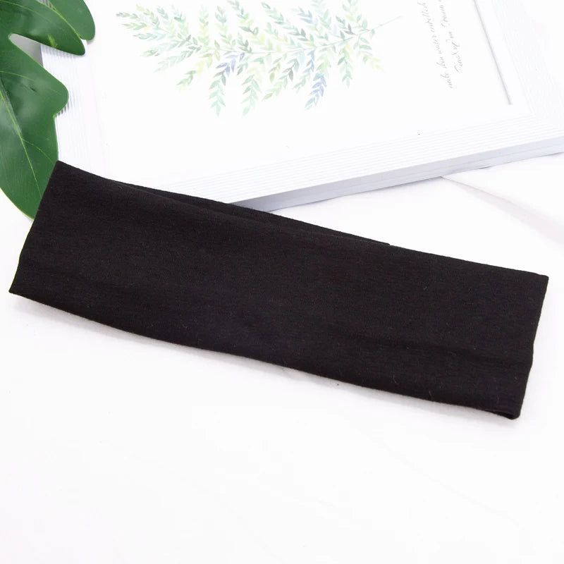 Elastic Cotton Hairband Fashion Headbands Women Men Solid Running Qme black