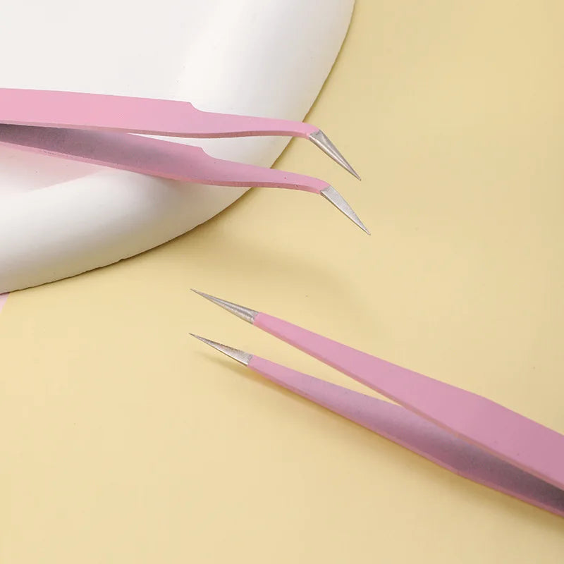 Stainless Steel Straight Curved Tweezers Colorful DIY Eyelash Tweezer Qme